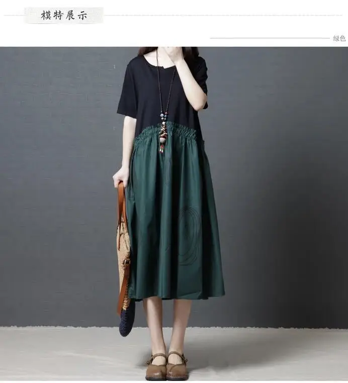 2018 Новое Женское свободное модное платье большого размера с круглым вырезом и