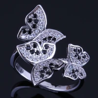 graceful butterfly black cubic zirconia white cz 925 sterling silver ring v0488