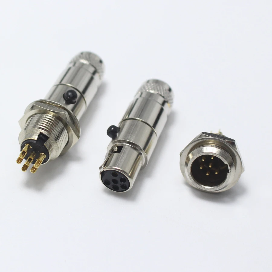 1 пара мини XLR 6 контактный штекер + гнездовой разъем маленький металлический P