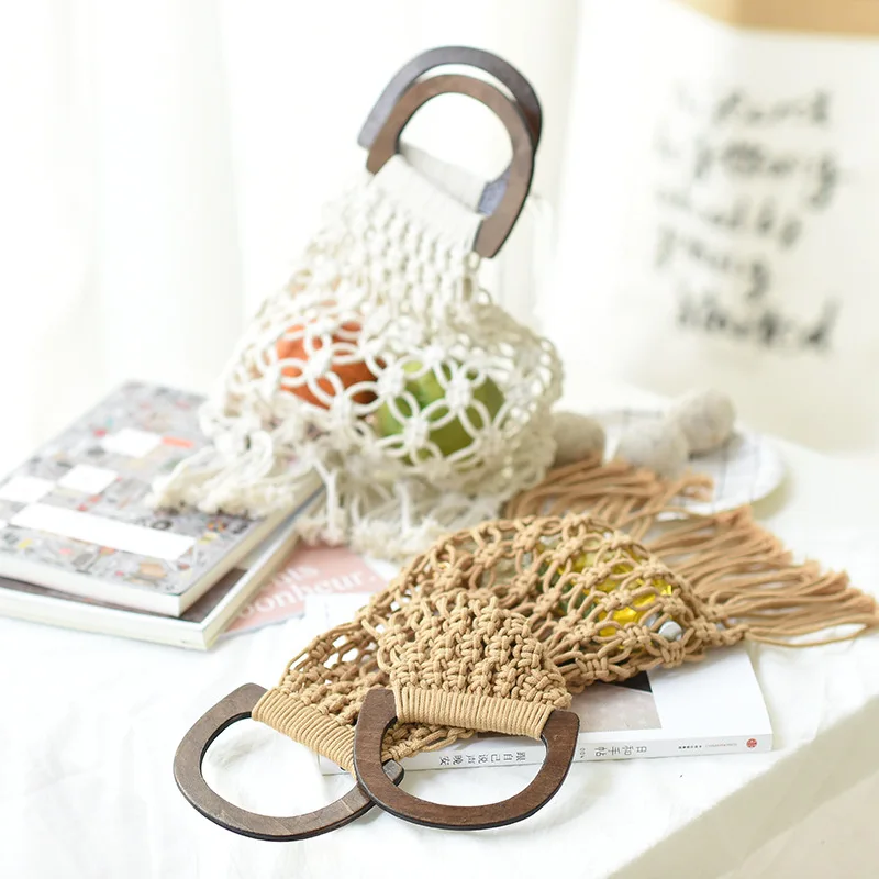 Сумка с кисточками открытая сумка ручной работы деревянной ручкой сумки-шопперы