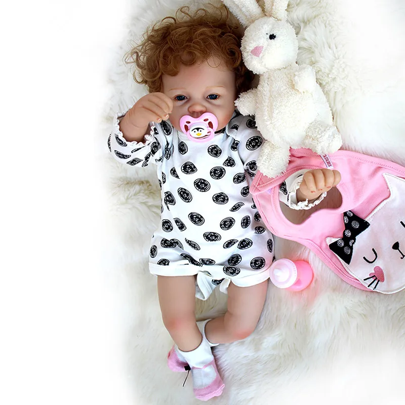 

2018 New Arrival 22inch 55cm Silicone baby Reborn Vinyl Doll Curly Hair Bebe Reborn Babies Toys for child Juguetes Brinquedos