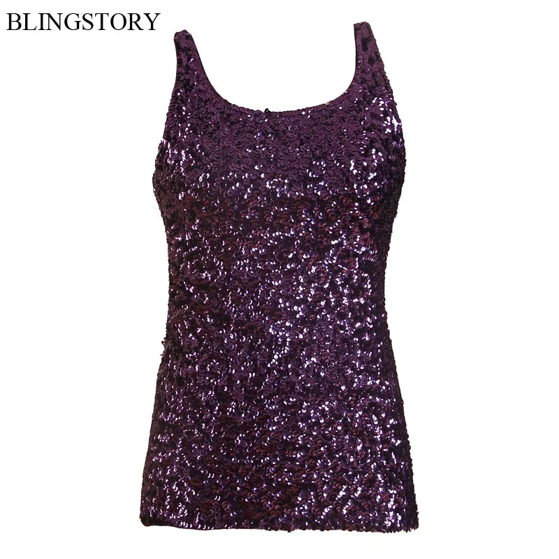 Элегантная блестящая женская футболка без рукавов BLINGSTORY топ с блестками для