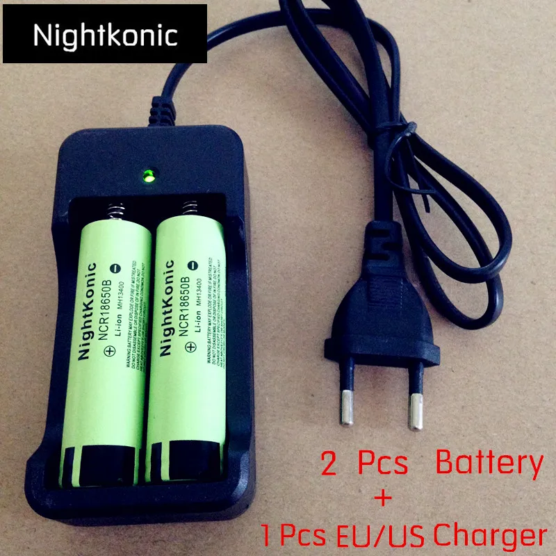 Original Nightkonic 2 Pieces/lot 18650 battery 3.7V Li-ion Rechargeable Battery 18650B + 1 PCS EU/US slot Charger | Электроника