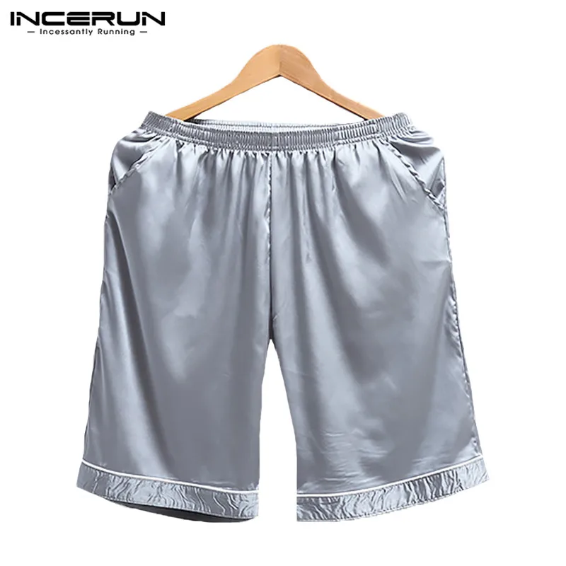 Gray INCERUN модный, Шелковый, сатиновый Пижамный костюм для мужчин,, однотонный, эластичный пояс, свободная мягкая Домашняя одежда, короткая мужская пижама, шорты, S-5XL - Цвет: Gray