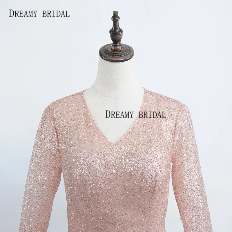 Dreamy Bridal Rose вечерние платья золотистого цвета Блестящий Sparking Robe De Soiree с длинными рукавами глубокий v-образный вырез торжественные платья под заказ