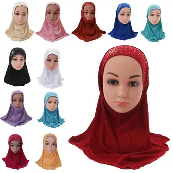 Kids Girls Muslim Arabic Hijab Uuderscarf School Rhinestone Child Headwear Cover Bonnet Shawl Wrap Islamic Headscarf 2-6 Years 1