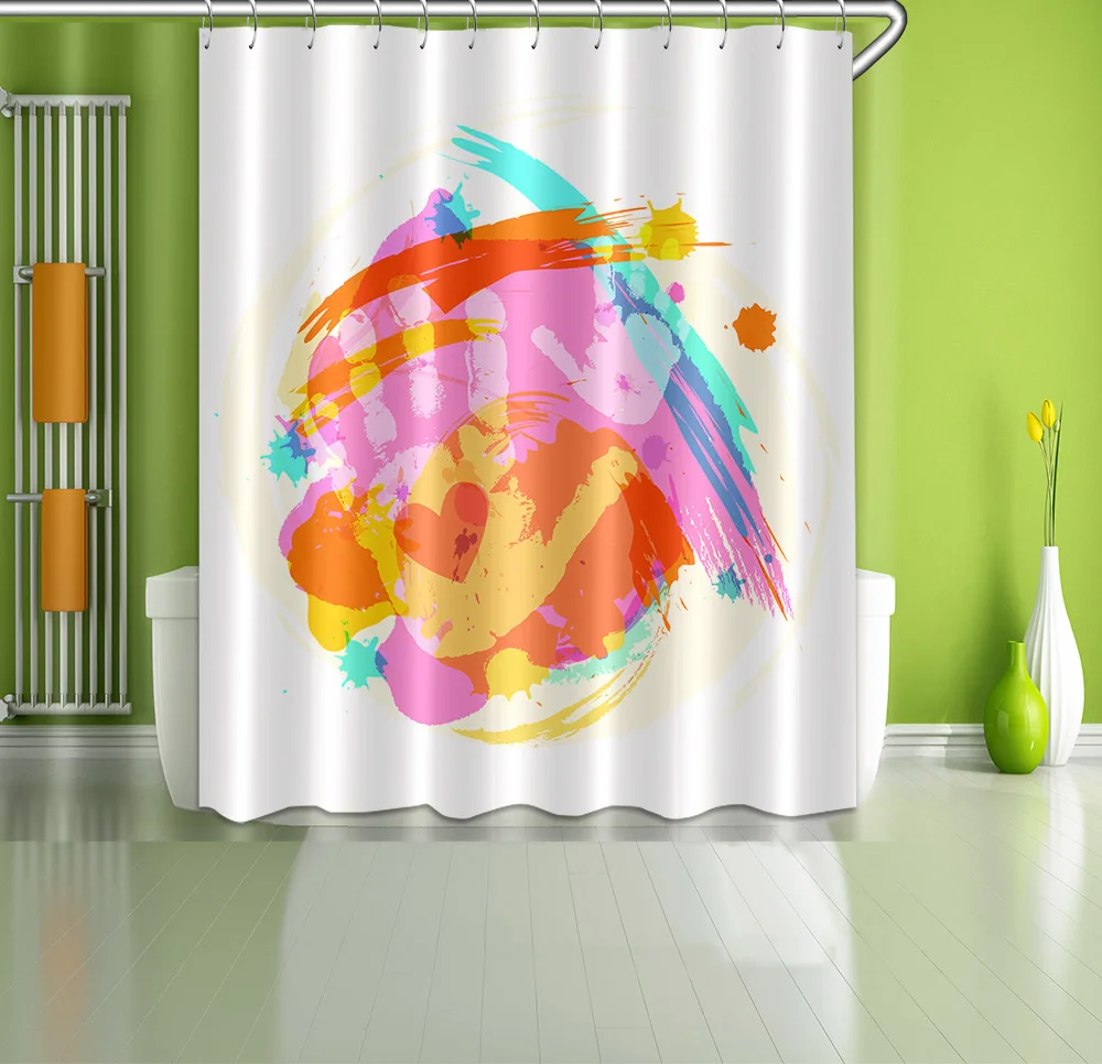 72'' Bathroom Waterproof Fabric Shower Curtain Polyester 12 Hooks Bath Accessory Sets Palm Print With Heart In Colored Graffiti | Дом и