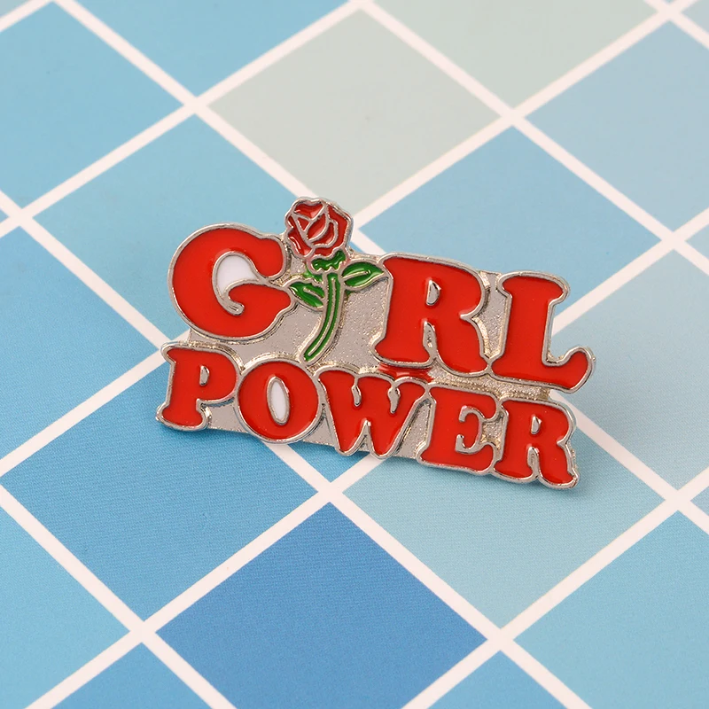 Feminism Women's Motivational Female Pin Red Rose girl power enamel Pins Brooches Denim jackets Shirt bag Jewelry for women gift