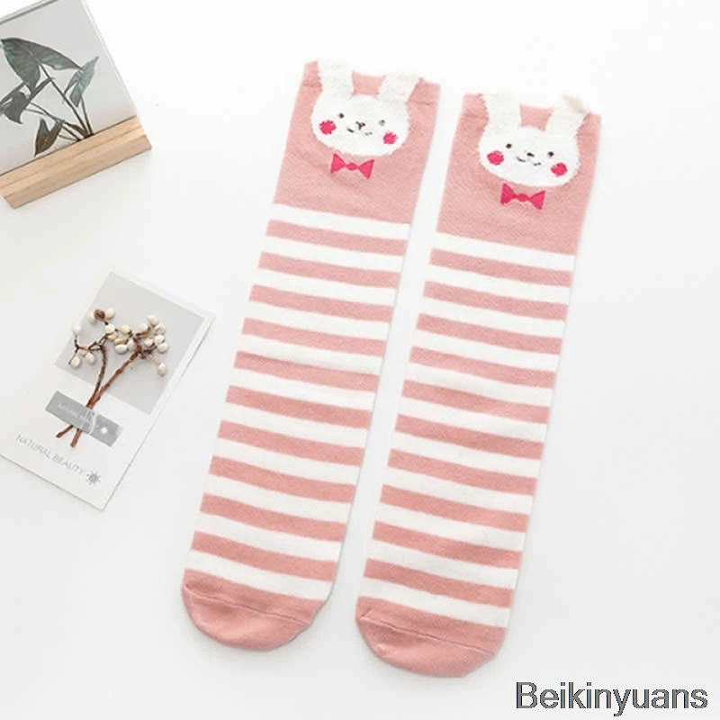 Pink rabbit Носки для маленьких девочек детские носки в Корейском стиле с героями мультфильмов короткие носки для мальчиков до колена Детские хлопковые носки с принтом кошки - Цвет: Pink rabbit