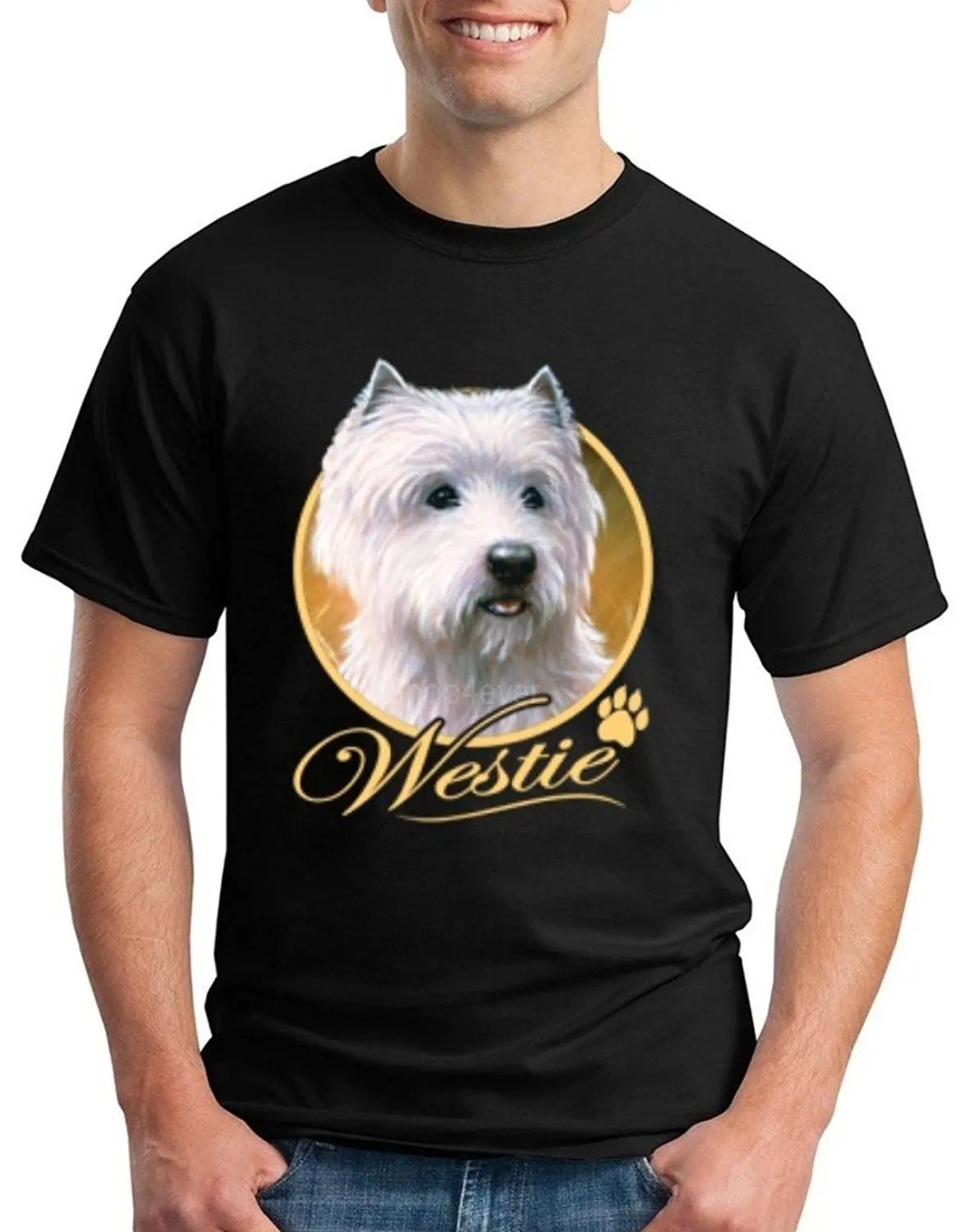 Черный Футболка с принтом Westie Dog, футболки для любителей животных, модные хлопковые футболки с короткими рукавами,,, модные короткие футболки, Новое поступление - Цвет: Черный