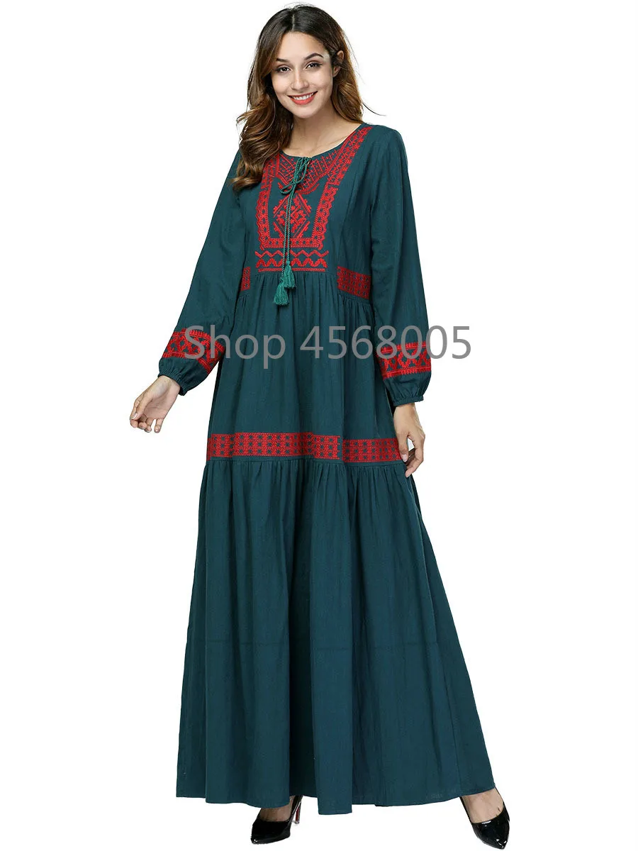 Зеленое женское мусульманское платье abaya в Дубае кафтан Турецкая мусульманская