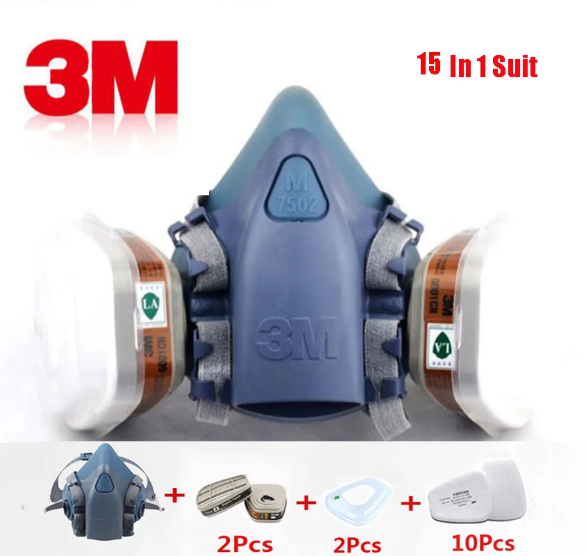 15 In 1 Suit Краска спрей 3 м 7502 респиратор противогаз 15 в 1 костюм лицевая сторона промышленная безопасность Рабочая защита от пыли маска - Цвет: 15 In 1 Suit