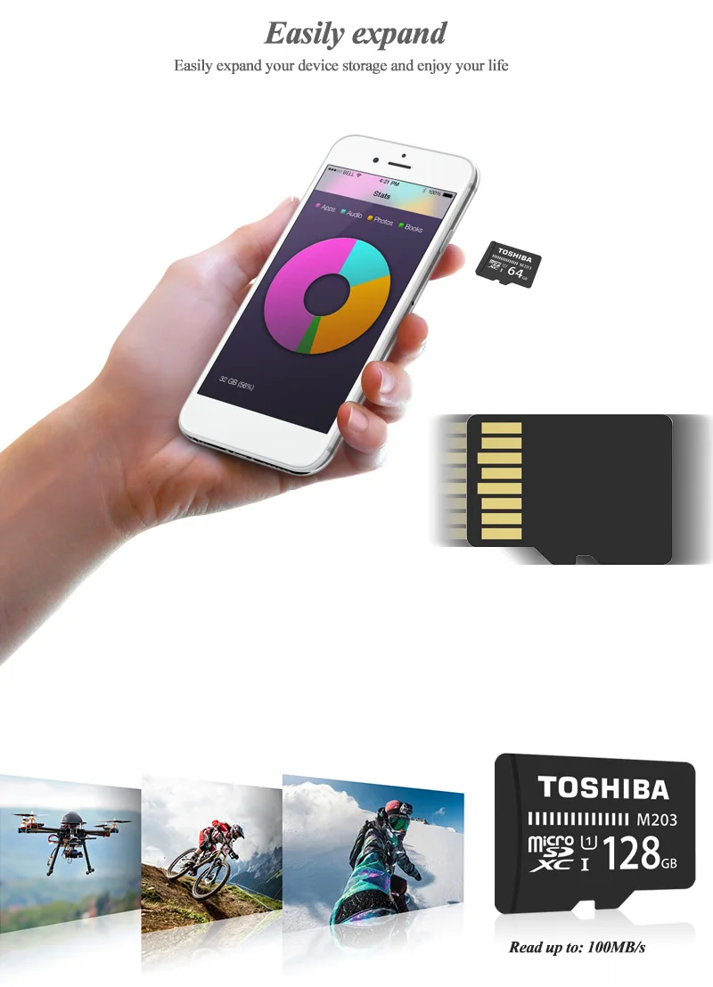 TOSHIBA флэш-карты M203 100 МБ/с. микро SD карты UHS-I 16 Гб оперативной памяти, 32 Гб встроенной памяти SDHC 64 Гб 128 ГБ SDXC U1 C10 полный карта HD TF для Android