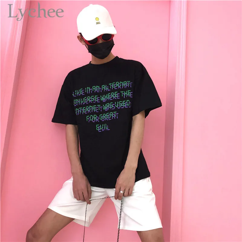 Lychee Harajuku Летняя женская футболка Phantom с буквенным принтом, Повседневная Свободная футболка с коротким рукавом, женская футболка