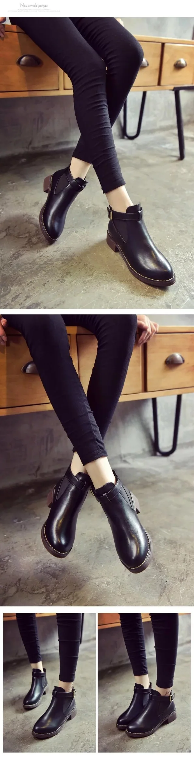 GOXPACER Winter All Match Shoes Women British Style Patchwork Ankle Boot Women Leather Middle Heels Fashion Comfortable New