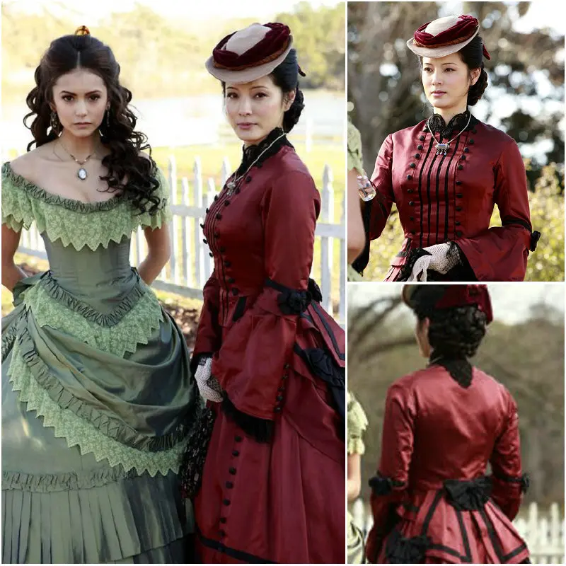 

Historical!19 Century Red Vintage Costumes 1860S Victorian Civil War Southern Belle Gown Dress Scarlett dresses US 4-36 C-119