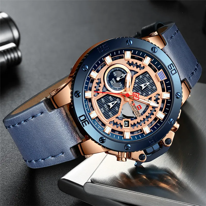 Relogio Masculino NAVIFORCE мужские часы Топ бренд Роскошный Спортивный Хронограф военные армейские наручные кожаные
