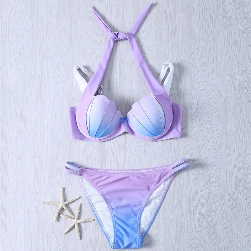 Женский купальник-бикини из двух предметов с треугольным вырезом и градиентной