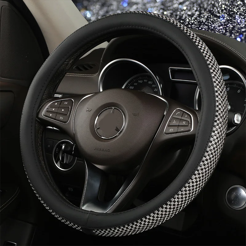 Новые роскошные хрустальные Чехлы рулевого колеса автомобиля для женщин девушек кожаные Стразы покрытые рулевым колесом аксессуары для интерьера