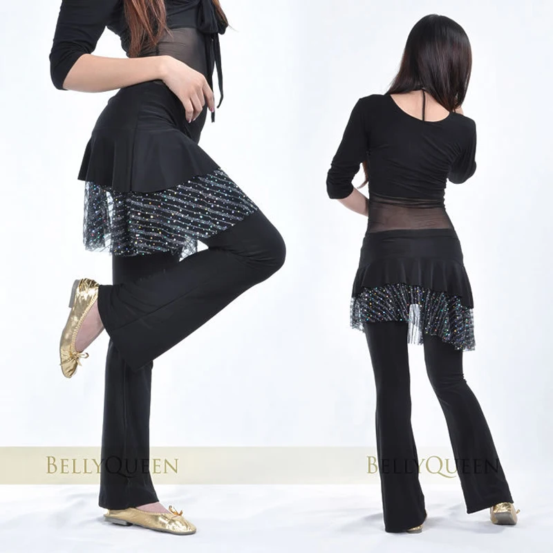 Костюм для танца живота #09 юбка брюки с золотыми/серебряными блестками длинные