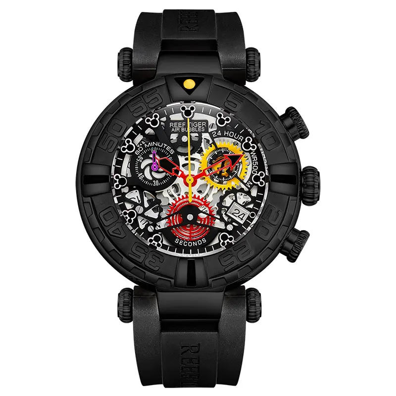 Reef Tiger/RT New Design Top Brand Men Watches Rubber Strap Steel Skeleton Sport Quartz Waterproof Watch Montre Homme RGA3059-S - Цвет: 1