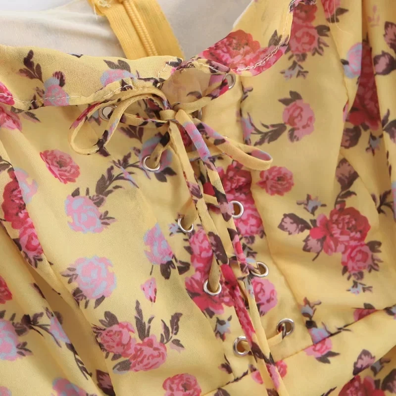 

Boho vintage floral yellow mini dress women Sexy casual chiffon party beach dress casual bodycon korean bohemian vestidos