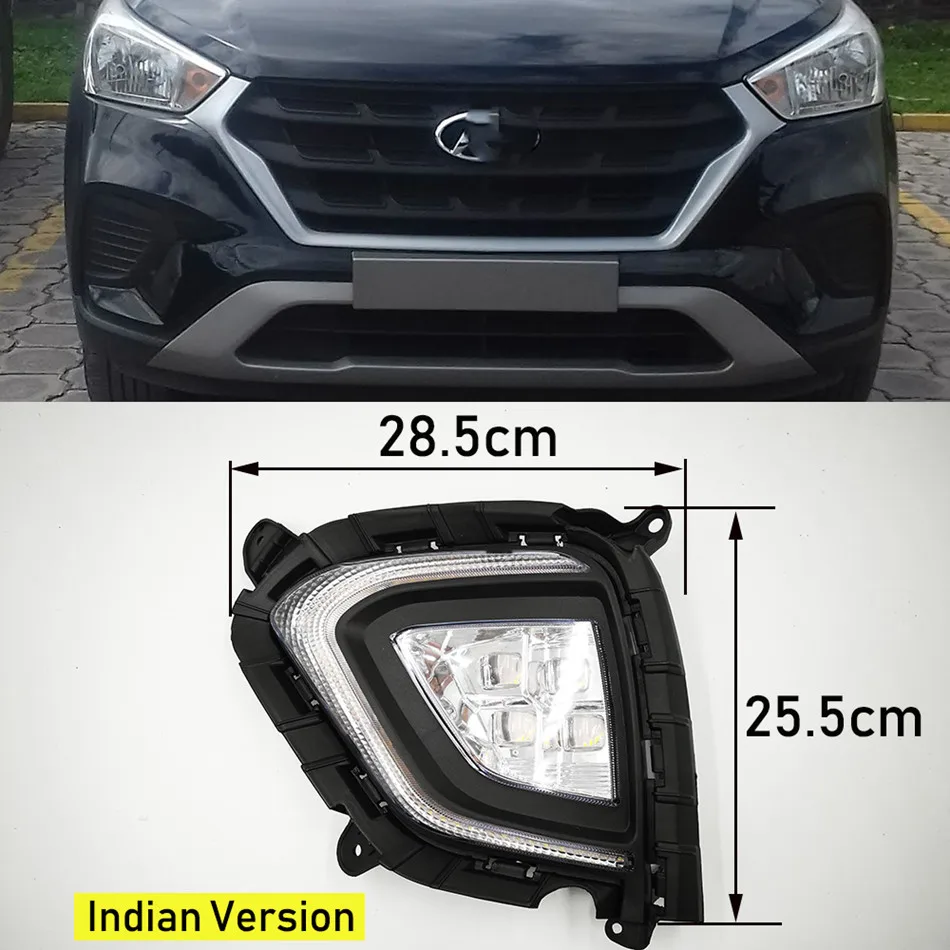 Indian Model Автомобильный мигающий 1 пара DRL Светодиодный дневной ходовой светильник, противотуманная фара с желтым сигналом поворота для hyundai Creta IX25 - Цвет: Indian Model