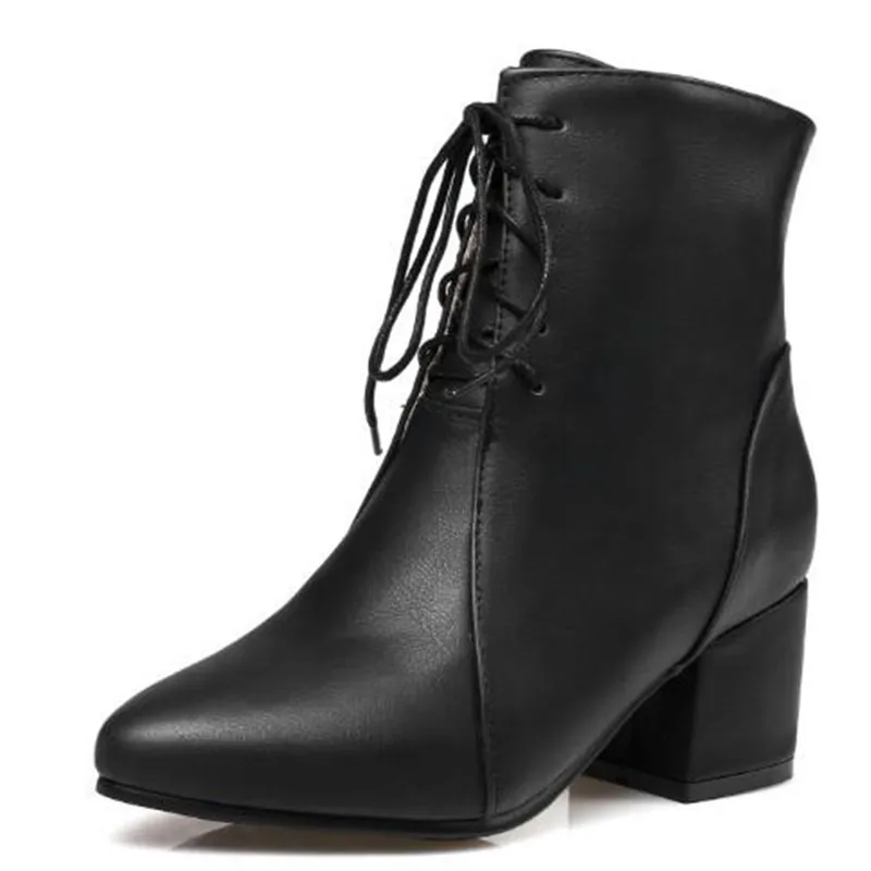 Women Boots Autumn and winter New style Low-heel Sharp head Anterior lace Short boots Keep warm women boots size 34-45