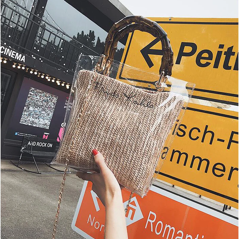 Женская прозрачная сумка из ПВХ с цепочкой новейшего дизайна|Сумки ручками| |