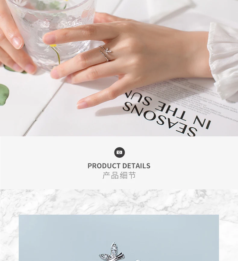 Trustdavis Genuine 925 Sterling Silver Animal Butterfly Bamboo Opening Finger Ring For Women Sterling Silver Jewelry Gift DA417