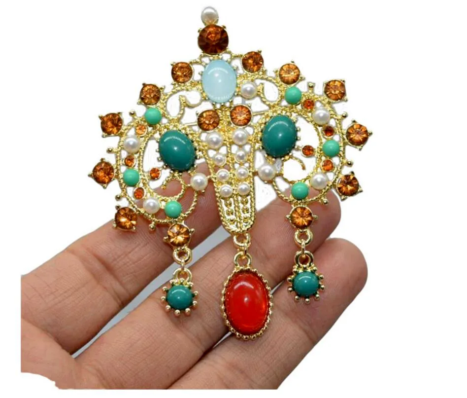 Женская винтажная разноцветная брошь CSxjd с кристаллами и большим камнем