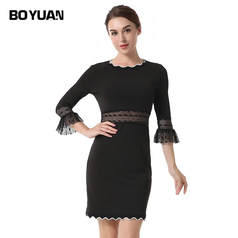 Boyuan осеннее платье Bodycon Тонкий короткий Платья для женщин сетки Кружево сращены