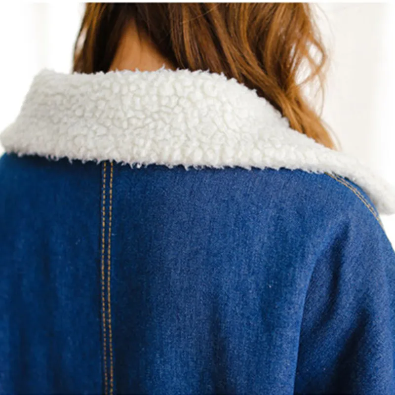 2017 Женское зимнее джинсовое шерстяное пальто плотные джинсы овечья шерсть