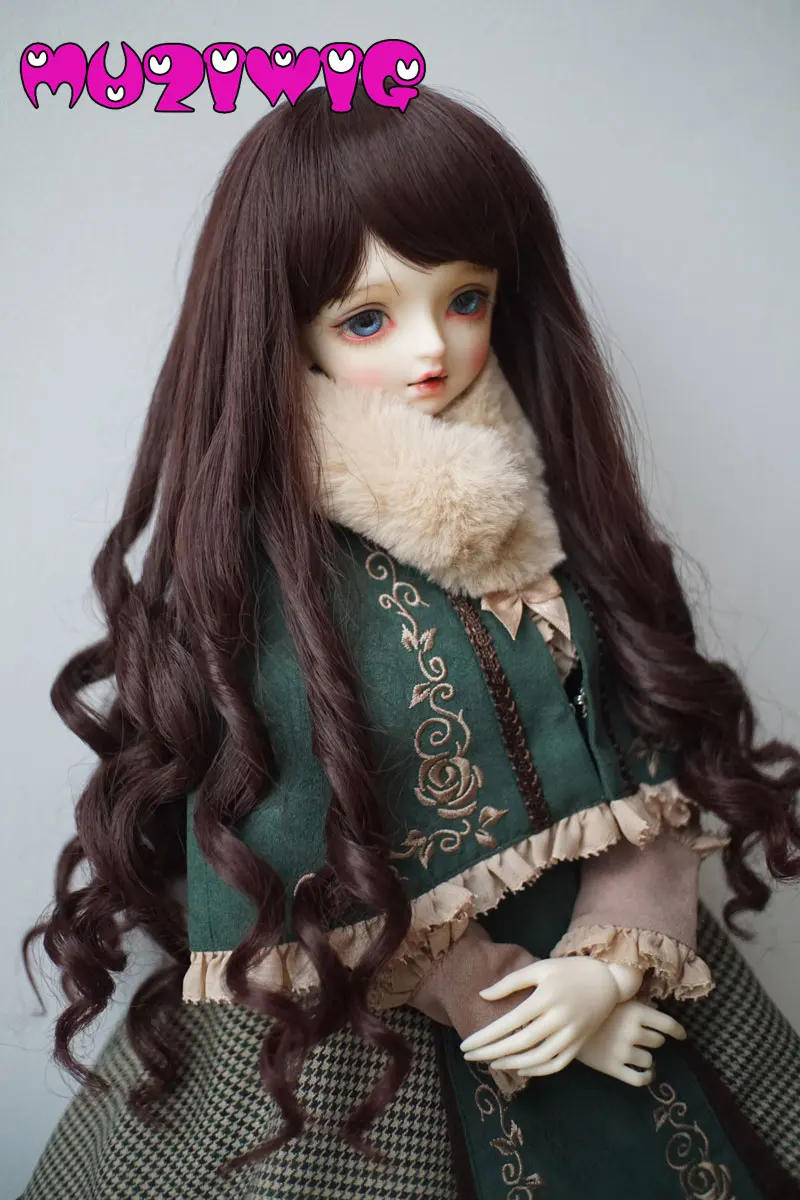 

High-temperature Fiber Synthetic Long Deep Spiral Wavy Curly Hair Wig 2 Colors for 1/3 1/4 1/6 BJD On Sale In MUZIWIG