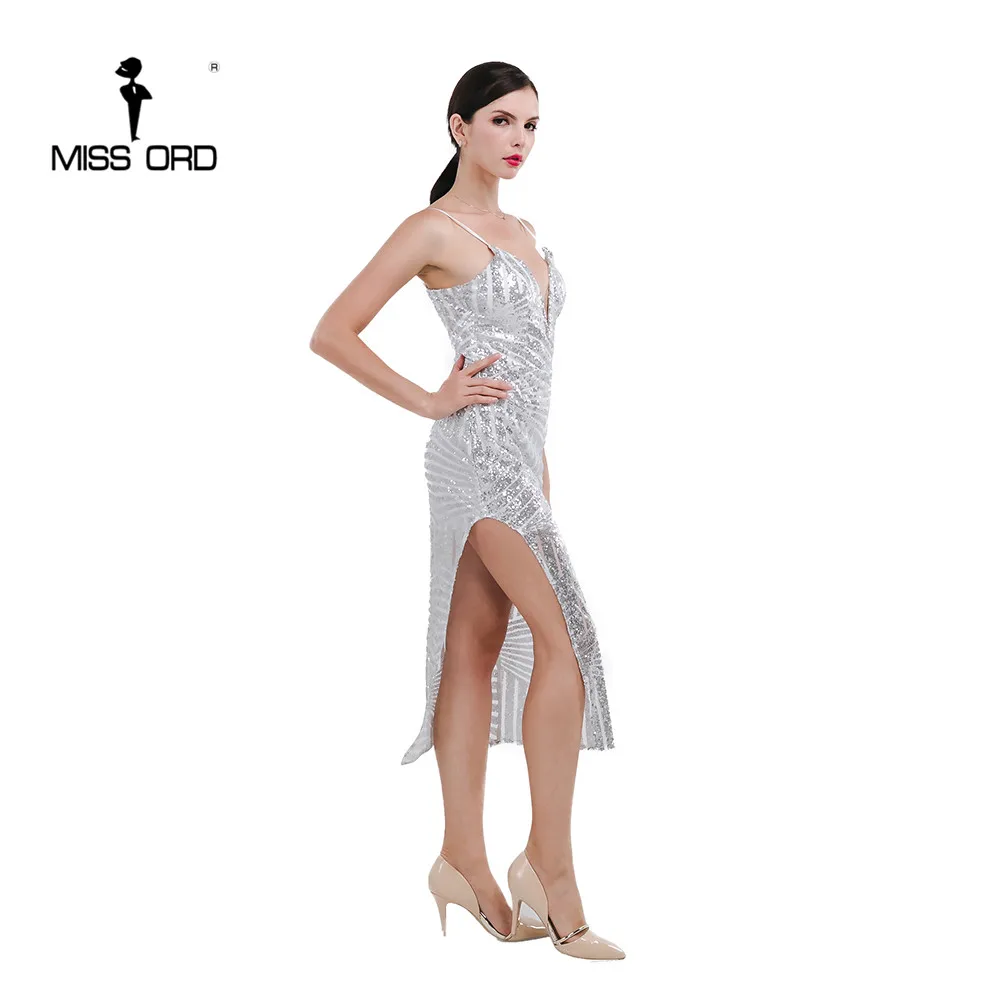 Женское платье без рукавов Missord с треугольным вырезом и блестками FT4672 2020|split