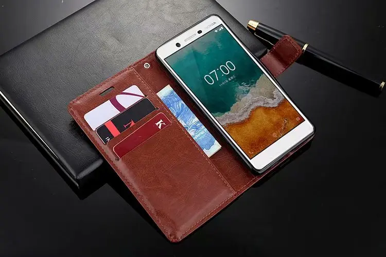 Кожаный чехол книжка с подставкой + силиконовый накладка для Nokia 2 1 3 Coque Fundas 5