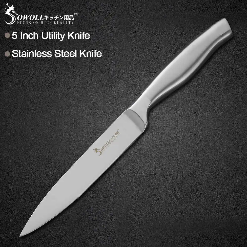 5 inch Utility Knife Кухонный нож Sowoll из нержавеющей стали, нож для мяса, рыбы, фруктов, овощей, инструмент для приготовления пищи, нож для нарезки хлеба Santoku - Цвет: 5 inch Utility Knife