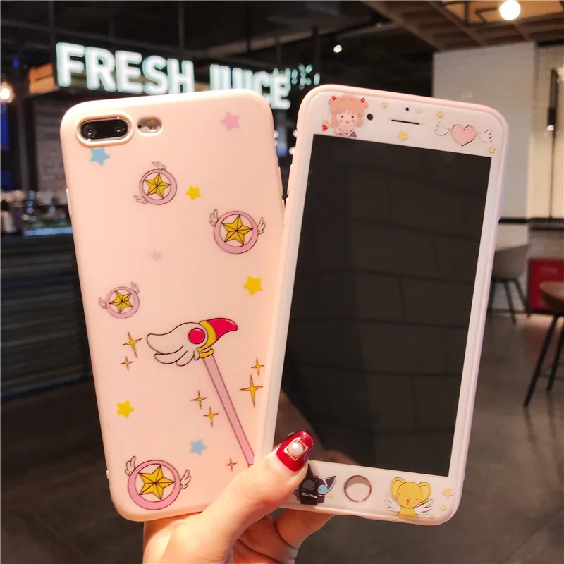 Чехол для iPhone 8 8plus + закаленная стеклянная пленка японский супер милый Captor SAKURA