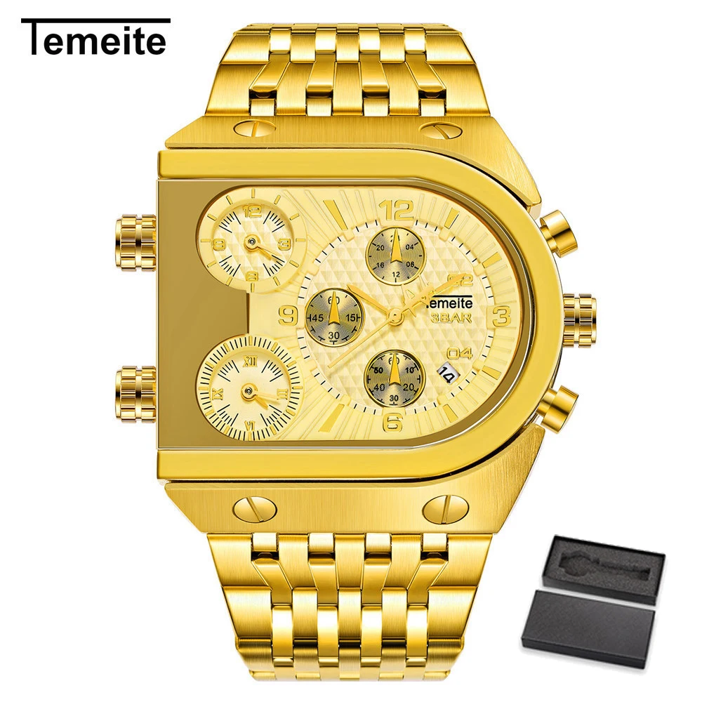 TEMEITE GG with box Relogio dourado Masculino Лидирующий бренд TEMEITE кварцевые часы мужские военные водонепроницаемые деловые наручные часы Роскошный Золотой подарок часы - Цвет: TEMEITE GG with box