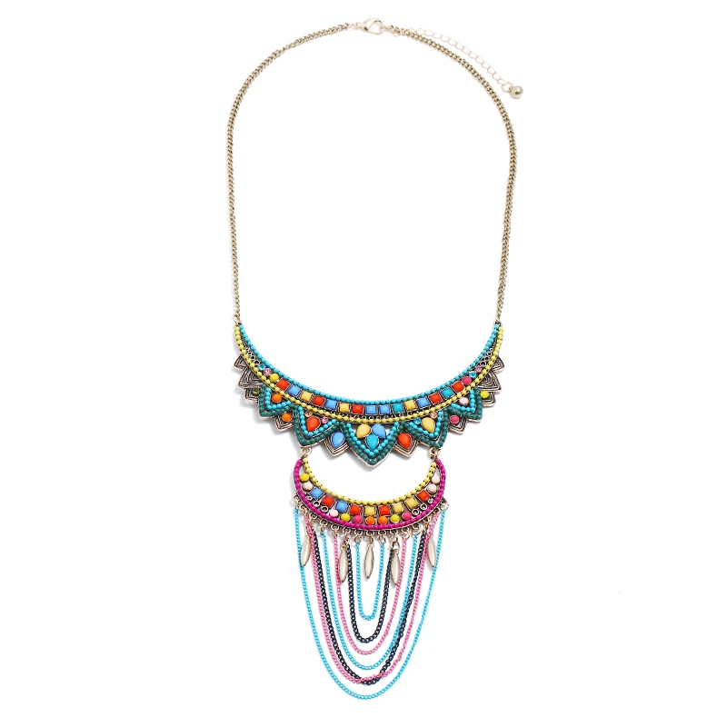 Женское винтажное ожерелье с кисточками boho mltilayer золотое покрытие Пляжное