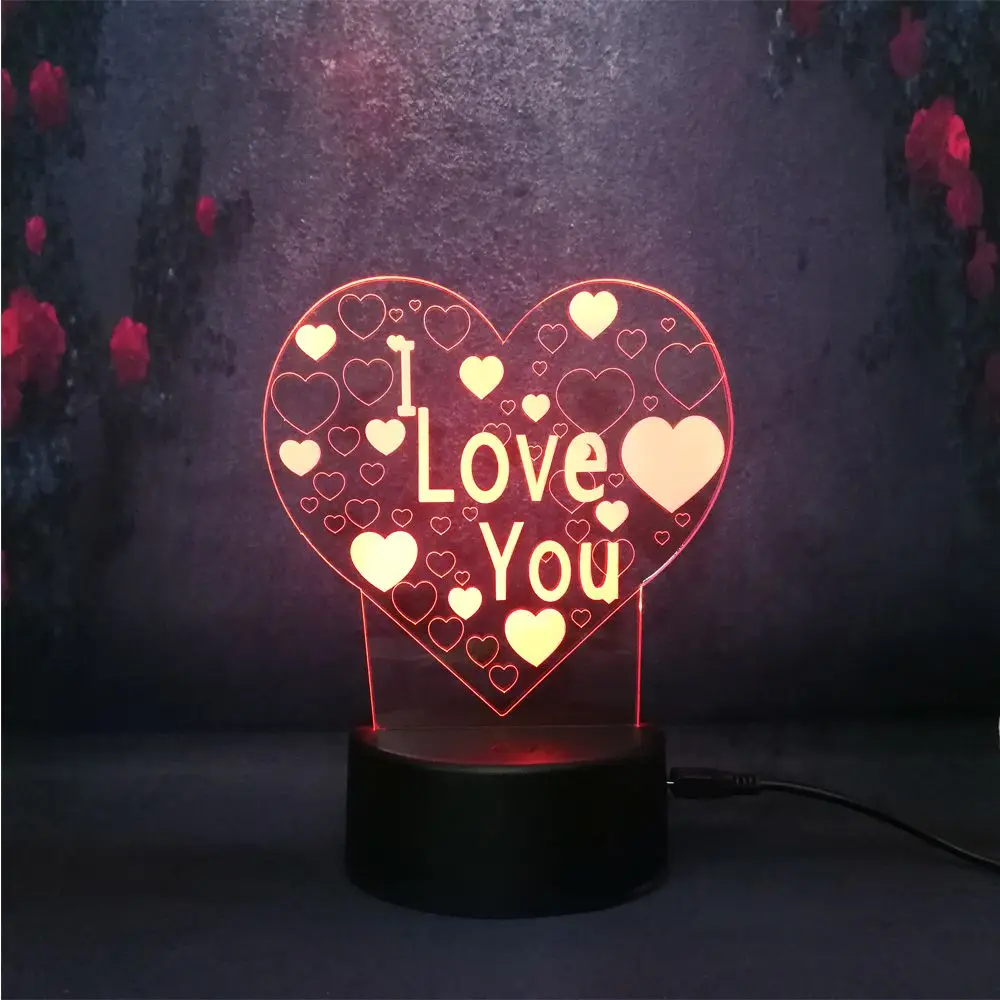 Романтическая любовь картина Иллюзия ночник 3D led RGB лампа для зарядки Лава