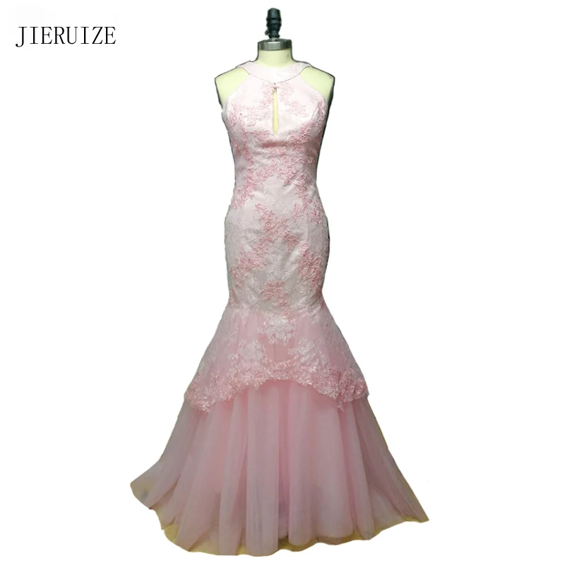 

Женское вечернее платье-русалка, розовое кружевное платье с жемчугом, платье для выпускного вечера, 2019