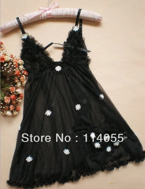 Бесплатная доставка -- 2013 сексуальное белье Цветок патч украшены шифон и жоржет