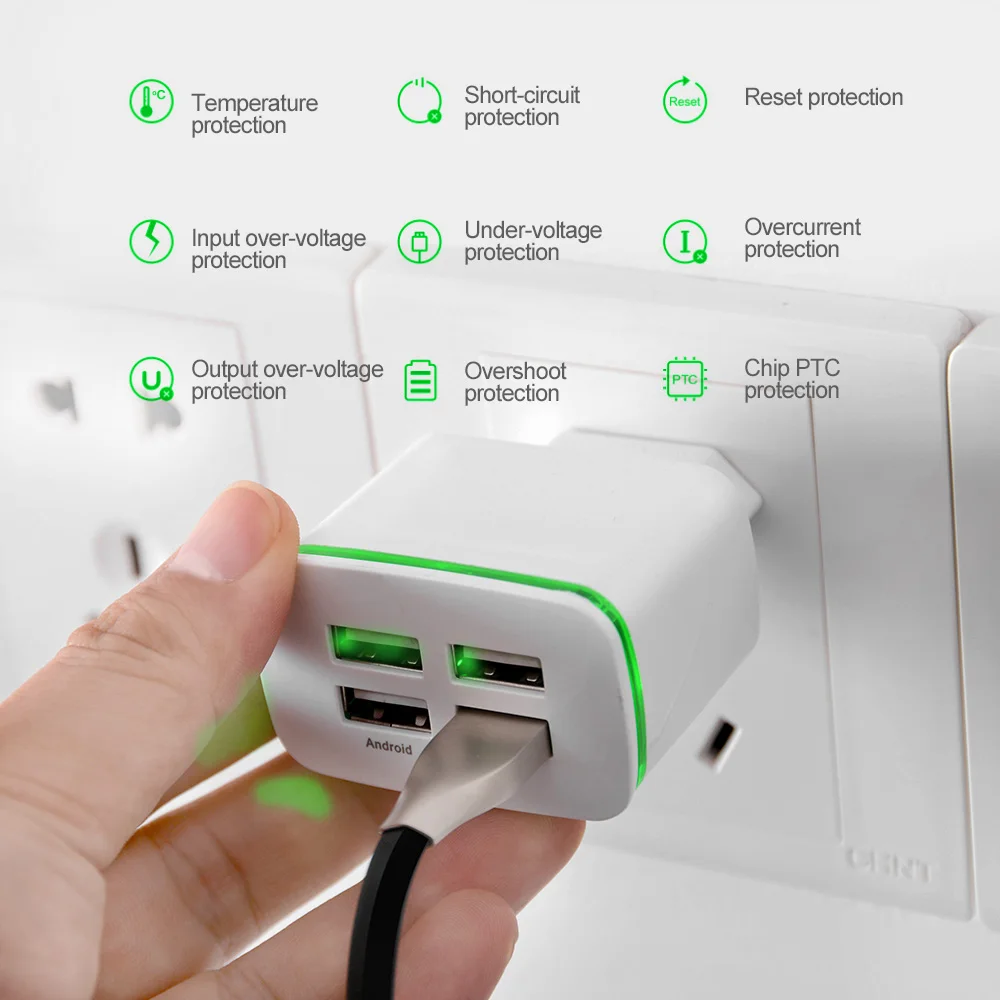 GHAOK USB зарядное устройство для iPhone Samsung Android 5V 4A 4 портовый мобильный телефон
