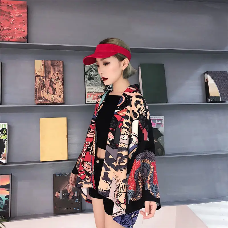 Neploe летняя Harajuku блузка для женщин и мужчин кимоно кардиган японский мультфильм печатных свободные топы Blusas Mujer De Moda 35867
