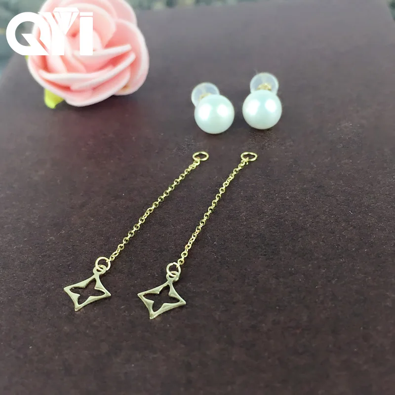 QYI 18K желтое золото женские серьги натуральные культивированные пресноводные