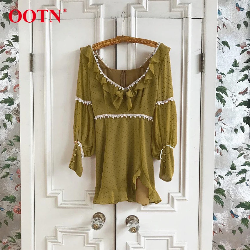 OOTN жемчужное желтое платье в горошек Летние шифоновые платья богемные с длинным