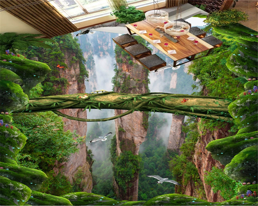 

beibehang wall papers home decor Custom Forest Valley Mountain Photo Wallpaper Bathroom Kitchen 3D Floor Self-adhesive Wallpaper