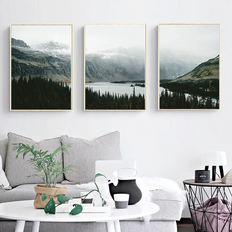 

Nature Landscape Canvas Painting Nordic Style Poster Wall Art Pictures For Living Room Decor Forest Lake Posters And Prints