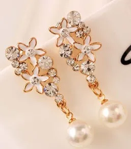2 pairs crystal flower pearl drops women's earings (88 | Украшения и аксессуары